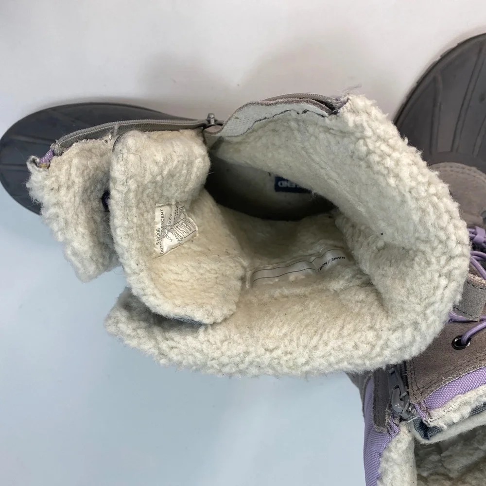 Lands End Youth 6M Winter Snow Boots Gray Purple Insulated All Weather Waterprof